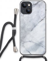 Case Company® - iPhone 13 hoesje met Koord - Witte marmer - Telefoonhoesje met Zwart Koord - Extra Bescherming aan alle Kanten en Over de Schermrand