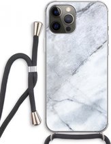 Case Company® - iPhone 12 Pro Max hoesje met Koord - Witte marmer - Telefoonhoesje met Zwart Koord - Extra Bescherming aan alle Kanten en Over de Schermrand