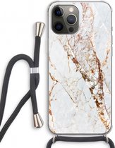Case Company® - iPhone 12 Pro hoesje met Koord - Goud marmer - Telefoonhoesje met Zwart Koord - Extra Bescherming aan alle Kanten en Over de Schermrand