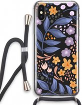 Case Company® - iPhone X hoesje met Koord - Flowers with blue leaves - Telefoonhoesje met Zwart Koord - Extra Bescherming aan alle Kanten en Over de Schermrand