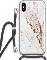 Case Company® - iPhone X hoesje met Koord - Goud marmer - Telefoonhoesje met Zwart Koord - Extra Bescherming aan alle Kanten en Over de Schermrand