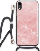 Case Company® - iPhone XR hoesje met Koord - Roze marmer - Telefoonhoesje met Zwart Koord - Extra Bescherming aan alle Kanten en Over de Schermrand