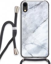 Case Company® - iPhone XR hoesje met Koord - Witte marmer - Telefoonhoesje met Zwart Koord - Extra Bescherming aan alle Kanten en Over de Schermrand