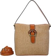 Handtas raffia/imitatieleder  Ines Delaure gold