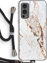 Case Company® - OnePlus Nord 2 5G hoesje met Koord - Goud marmer - Telefoonhoesje met Zwart Koord - Bescherming aan alle Kanten en Over de Schermrand