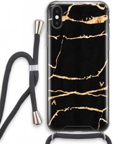 Case Company® - iPhone XS hoesje met Koord - Gouden marmer - Telefoonhoesje met Zwart Koord - Extra Bescherming aan alle Kanten en Over de Schermrand