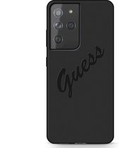 Guess Silicone Vintage Back Cover voor Samsung Galaxy S21 Ultra - Zwart