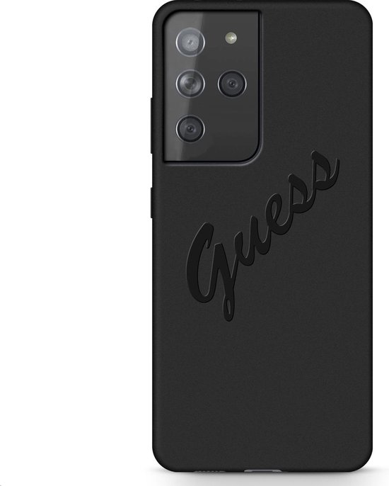 Guess Silicone Vintage Back Cover - Geschikt voor Samsung Galaxy S21 Ultra - Zwart