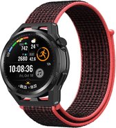 Nylon Smartwatch bandje - Geschikt voor Strap-it Huawei Watch GT Runner nylon band - zwart/rood - GT Runner - 22mm - Strap-it Horlogeband / Polsband / Armband