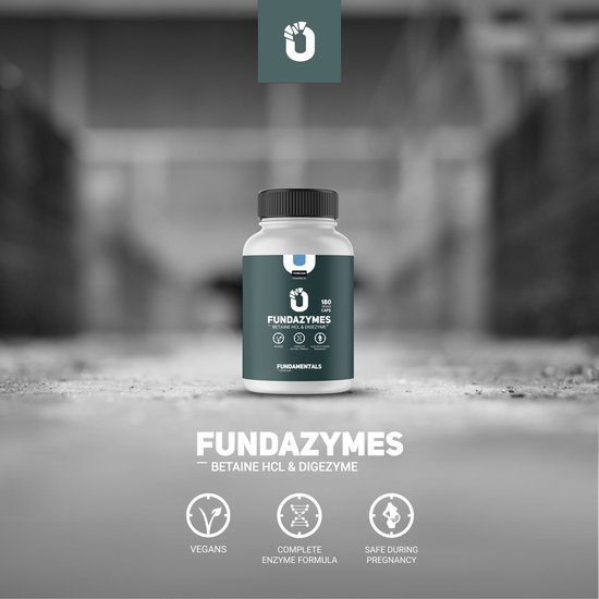 Foto: Fundamentals fundazymes betaine hcl digezyme maagzuur tabletten enzymen 180 veggi caps voedingssupplement