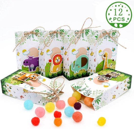 Foto: Fiska 12 x kleine uitdeeldoosjes dieren 8 cm x 4 cm x 13 cm uitdeelcadeaus uitdeelzakjes trakteerzakjes uitdeeldoosjes kinderfeestje