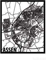 Wood Gift Citymap Assen - Zwart - XL - Plan de ville en bois - Décoration murale en bois - Plan