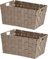 Set de 2x paniers de rangement placard/salle de bain beige 30 x 20 x 14 cm - Paniers placard/séparateurs de tiroirs - Tissu tissé avec cadre