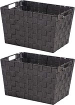 Set van 2x stuks kast/badkamer opbergmandjes zwart 35 x 25 x 20 cm - Kastmandjes/lade vakverdelers - Gevlochten stof met frame