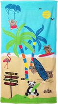 Strand/badlaken voor kinderen 70 x 140 cm microvezel - Strandhanddoeken met dieren