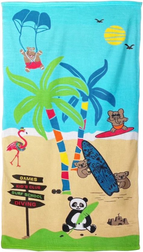 Strand/badlaken voor kinderen 70 x 140 cm microvezel - Strandhanddoeken met dieren