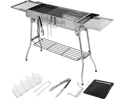 Luxiqo® Grill Barbecue – Houtskool BBQ – Barbecues – Zijtafels – Draagbare Camping BBQ – Grill voor Buiten – RVS – 122 x 30 x 75 cm