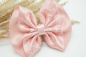 Cotton lace fancy haarstrik - Kleur Roze - Haarstrik  - Babyshower - Bows and Flowers