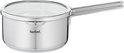 RVS steelpan met glazen deksel en één lang handvat.
