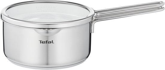 RVS steelpan met glazen deksel en één lang handvat.