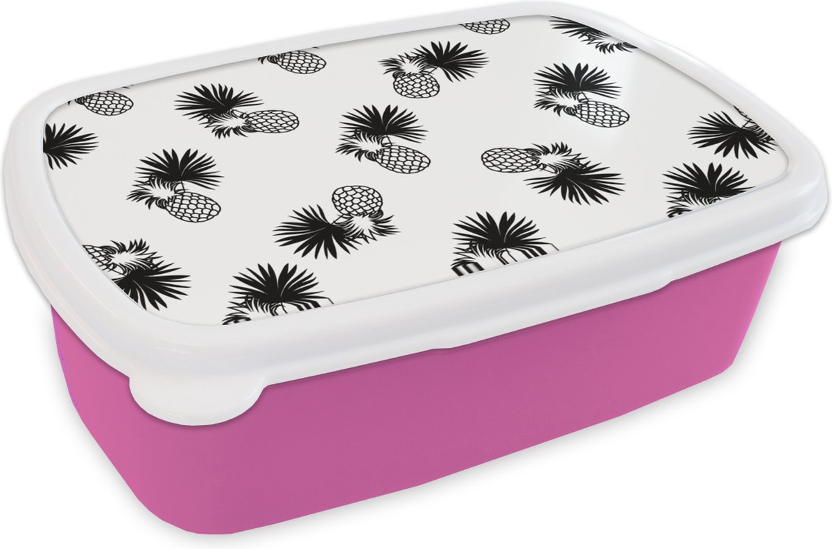 Broodtrommel Roze - Lunchbox - Brooddoos - Ananas - Patronen - Jungle - 18x12x6 cm - Kinderen - Meisje