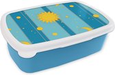 Broodtrommel Blauw - Lunchbox - Brooddoos - Zon - Maan - Design - 18x12x6 cm - Kinderen - Jongen