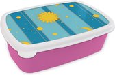 Broodtrommel Roze - Lunchbox - Brooddoos - Zon - Maan - Design - 18x12x6 cm - Kinderen - Meisje