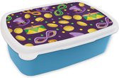 Lunch box Blauw - Lunch box - Boîte à pain - Carnaval - Fête - Violet - Motifs - 18x12x6 cm - Enfants - Garçon