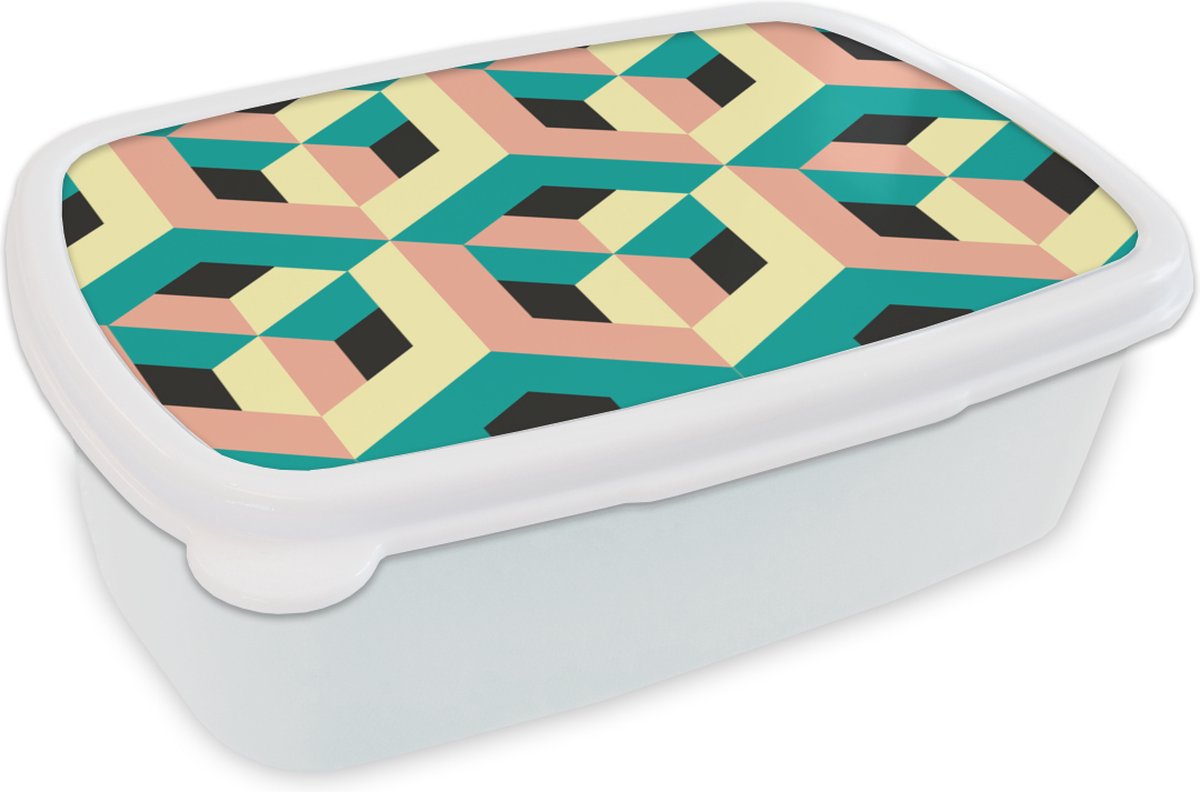 Broodtrommel Wit - Lunchbox - Brooddoos - 3D - Patronen - Kubus - 18x12x6 cm - Volwassenen