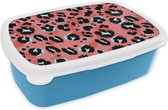 Broodtrommel Blauw - Lunchbox - Brooddoos - Panterprint - Roze - Blauw - Patroon - 18x12x6 cm - Kinderen - Jongen
