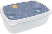 Broodtrommel Wit - Lunchbox - Brooddoos - Patroon - Jongens - Kinderen - Ruimte - 18x12x6 cm - Volwassenen