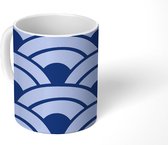 Mok - Japans - Patronen - Blauw - Wit - Mokken - 350 ML - Beker - Uitdeelcadeautjes
