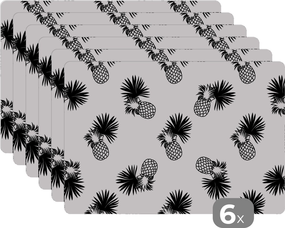 Placemat - Placemats kunststof - Ananas - Patronen - Jungle - 45x30 cm - 6 stuks - Hittebestendig - Anti-Slip - Onderlegger - Afneembaar