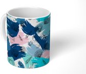 Mok - Koffiemok - Schelpen - Verf - Blauw - Roze - Patronen - Mokken - 350 ML - Beker - Koffiemokken - Theemok