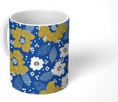 Mok - Koffiemok - Bloemen - Abstract - Design - Goud - Wit - Mokken - 350 ML - Beker - Koffiemokken - Theemok