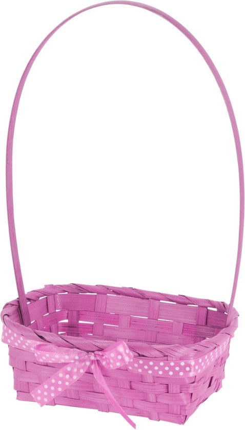 Rieten mandje roze vierkant met hengsel 39 cm - Opbergen -  Decoratie manden gevlochten riet