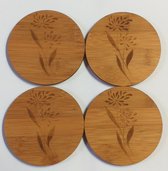 Bamboe onderzetters "Bloem" (set van 5)-accessoires-Eco friendly-cadeau-verjaardag-natuur-Gezelligheid-tafelen