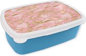 Broodtrommel Blauw - Lunchbox - Brooddoos - Glitter - Marmer - Goud - Patronen - 18x12x6 cm - Kinderen - Jongen