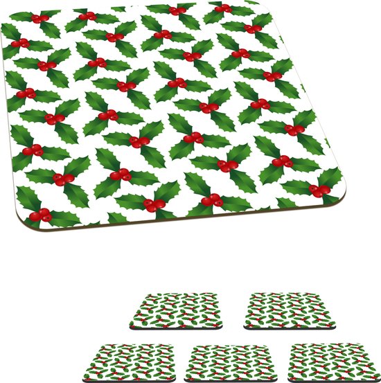 Sous-verres pour verres - Motifs - Noël - Gui - 10x10 cm - Sous-verres en verre - 6 pièces