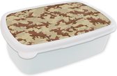 Broodtrommel Wit - Lunchbox - Brooddoos - Camouflage - Woestijn - Patronen - 18x12x6 cm - Volwassenen