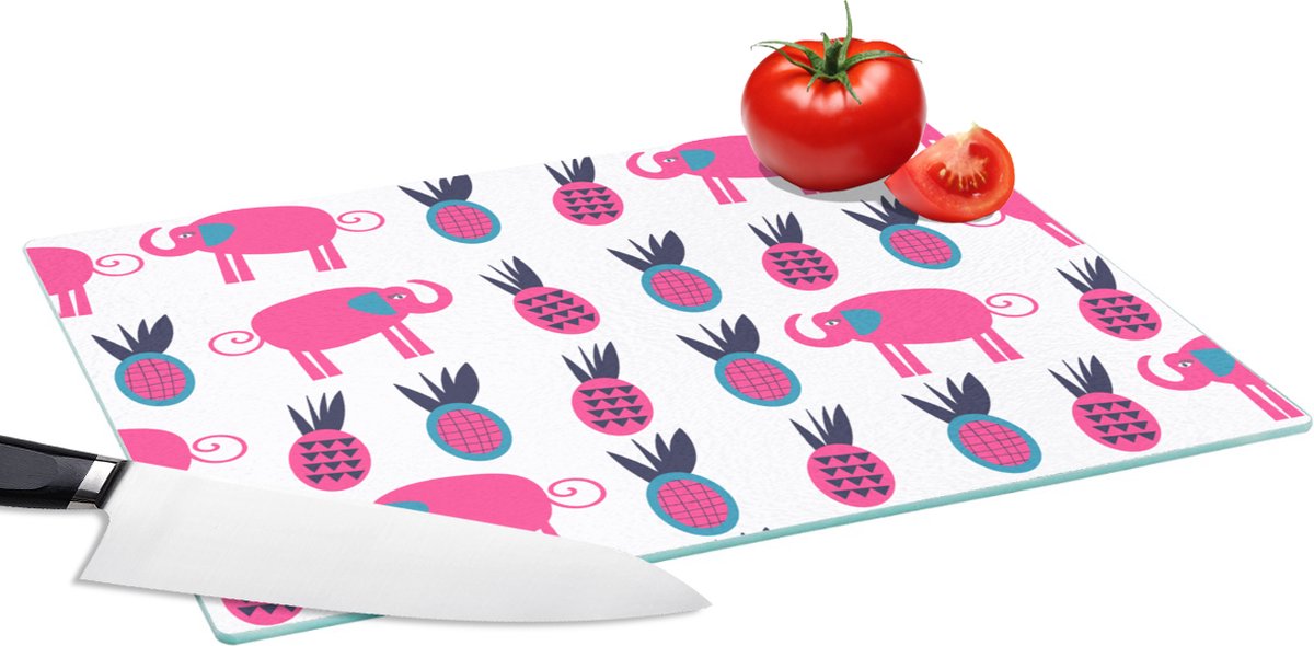 Glazen Snijplank - 39x28 - Ananas - Olifant - Design - Snijplanken Glas