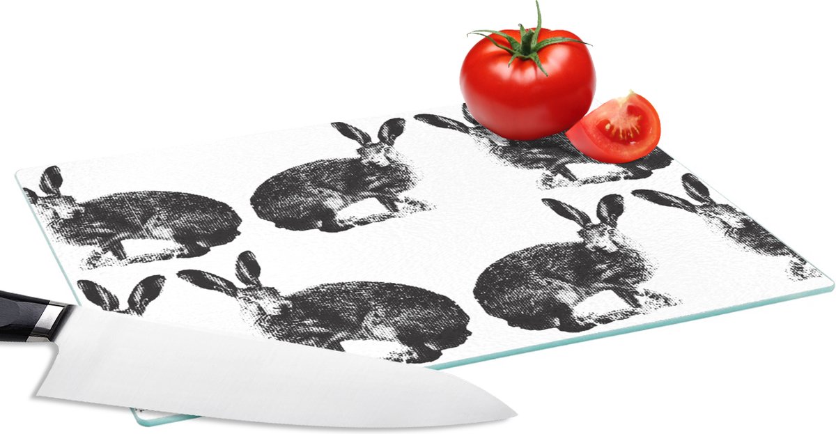 Glazen Snijplank - 28x20 - Vintage - Design - Konijn - Dieren - Snijplanken Glas