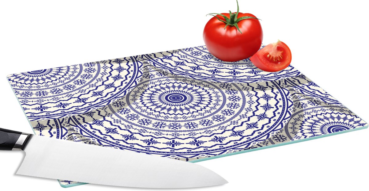 Glazen Snijplank - 28x20 - Design - Delfts Blauw - Patronen - Snijplanken Glas