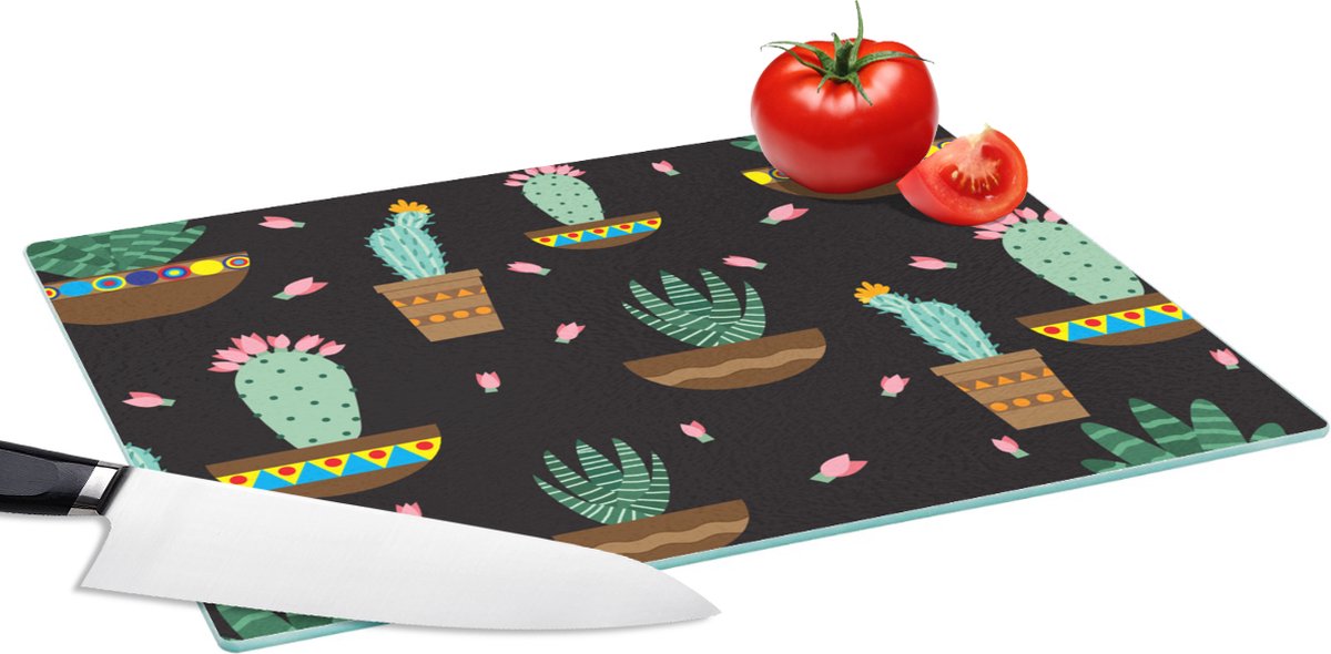Glazen Snijplank - 39x28 - Cactus - Patronen - Planten - Snijplanken Glas