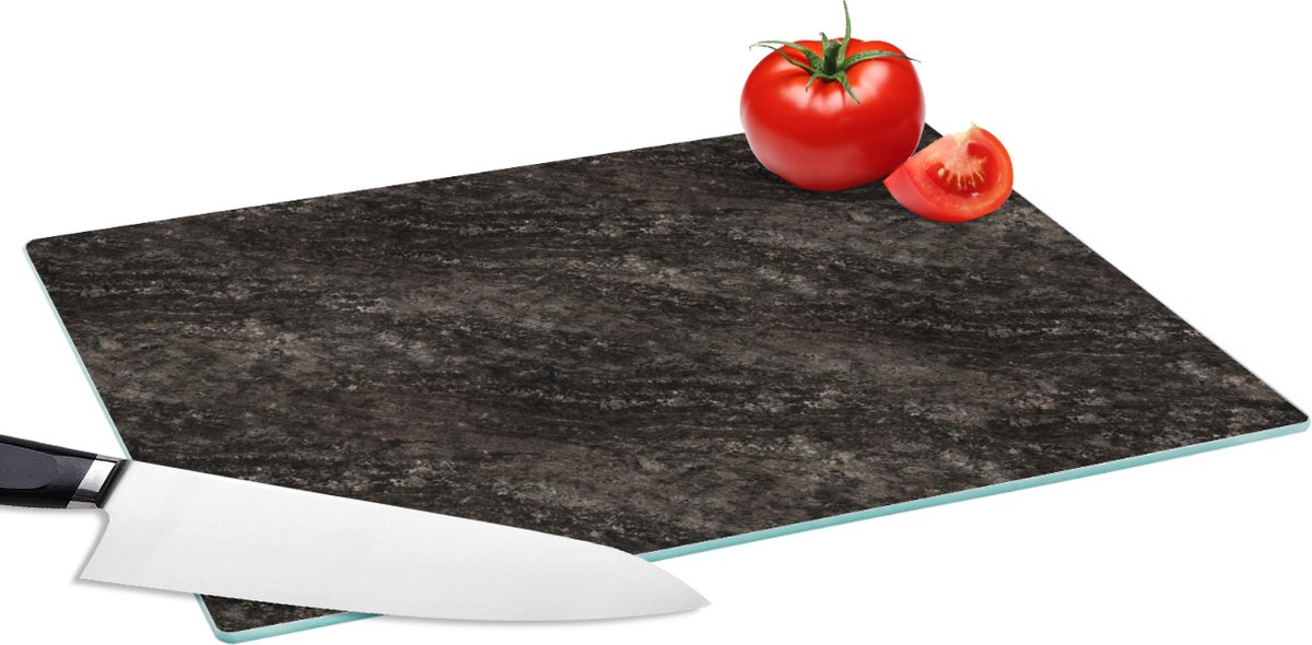 Glazen Snijplank - 39x28 - Graniet - Marmer - Patronen - Zwart - Snijplanken Glas