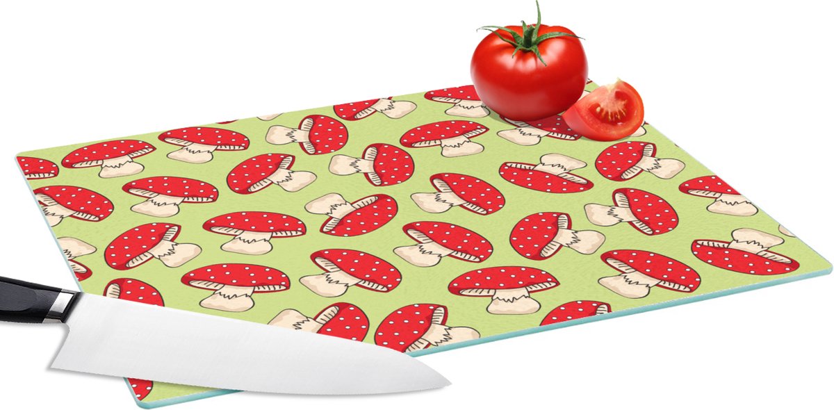 Glazen Snijplank - 39x28 - Paddenstoel - Rood - Patronen - Snijplanken Glas