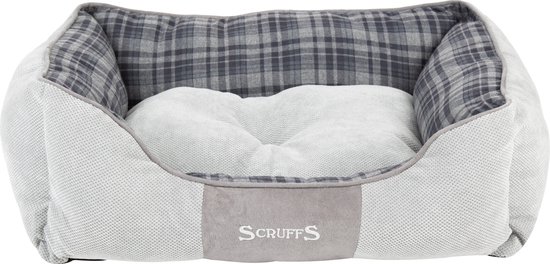 Scruffs Highland Box Bed - Stevige Hondenmand van Hoogwaardige Chenille stof met anti-slip onderzijde - Kleur: Grijs, Maat: Medium