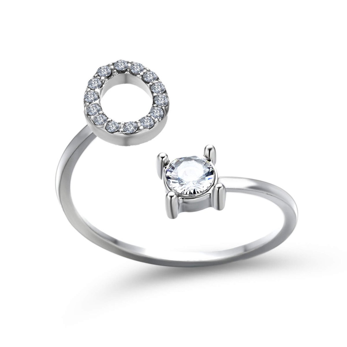 Ring met letter O - Ring met steen - Aanschuifring - Zilver kleurig - Ring Zilver dames - Cadeau voor vriendin - Vrouw - Sieraad meisje - Mooie ring tieners - Alfabet ring O - Ring met initiaal
