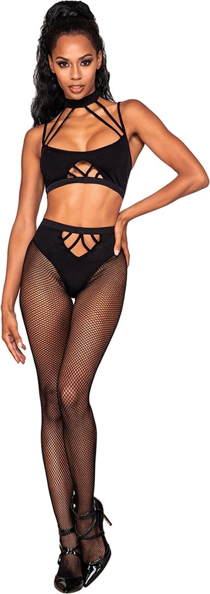 Strappy Bralette/Pantyhose Set- Black - O/S