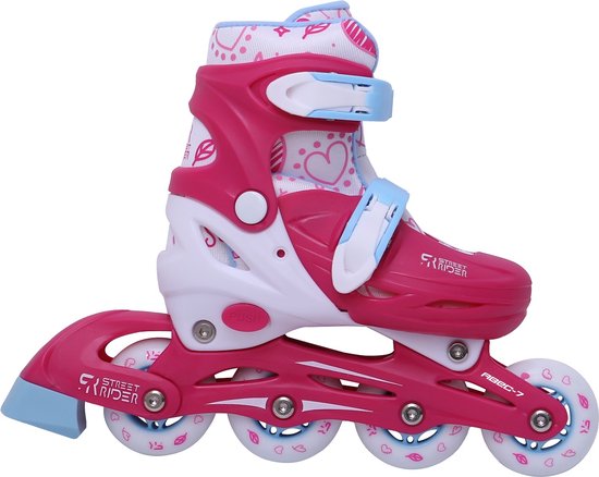 Skeelers - Street Rider Inline Skates Hardboot - Roze - Verstelbaar Maat 30-33 - Meisjes Skeelers - Skeelers Meisjes Hartjes - Nok Nak